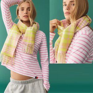 NWT New Anthropologie Maeve Plaid Wool Cashmere Scarf Size 13'' x 74''